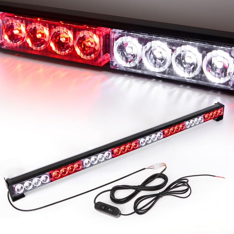 LE-JX Traffic Advisor Light Bar 35.5 Inch 32 Flashing Led Strobe Light Bar Waterproof Led Warning Lights Car Vehicle Pickup Truck Head Rear Window Strobe Lights (35.5 Inch, White/Red) - Image 1